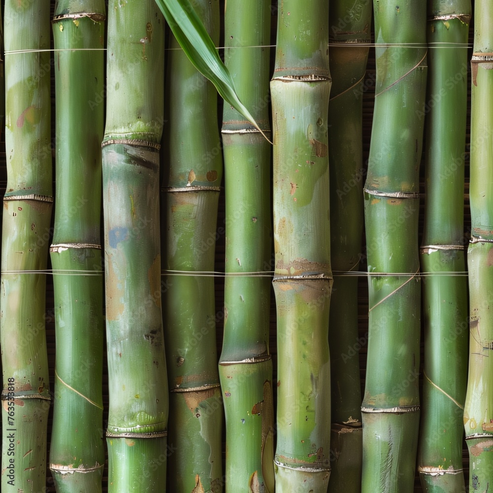 A Bunch of Green Bamboo Sticks are Arranged in a Row A Bunch of Green Bamboo Sticks are Arranged in a Row