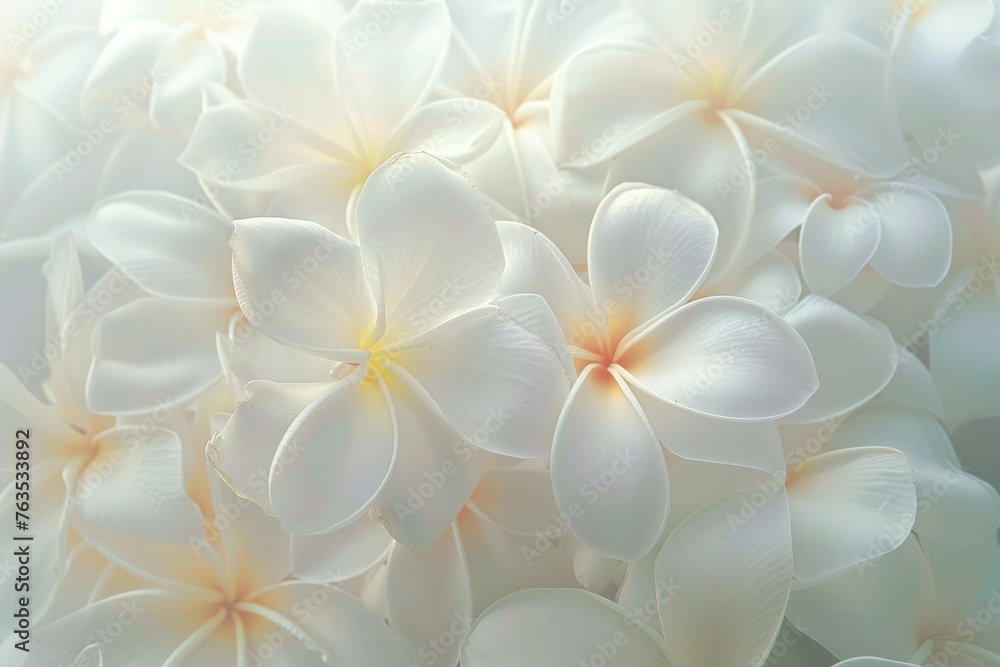 A close up of white flowers with yellow centers. The flowers are arranged in a way that they are all facing the same direction. Concept of harmony and balance A close up of white flowers with yellow centers. The flowers are arranged in a way that they are all facing the same direction. Concept of harmony and balance