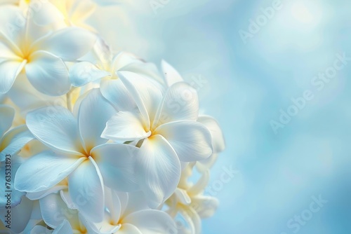 A bouquet of white flowers with a blue background. The flowers are arranged in a way that they are not overlapping each other