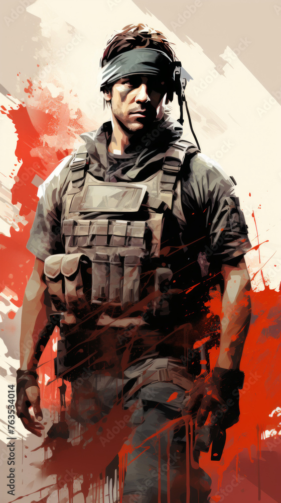 Fototapeta premium Stylized Illustration of a Soldier in Combat Gear