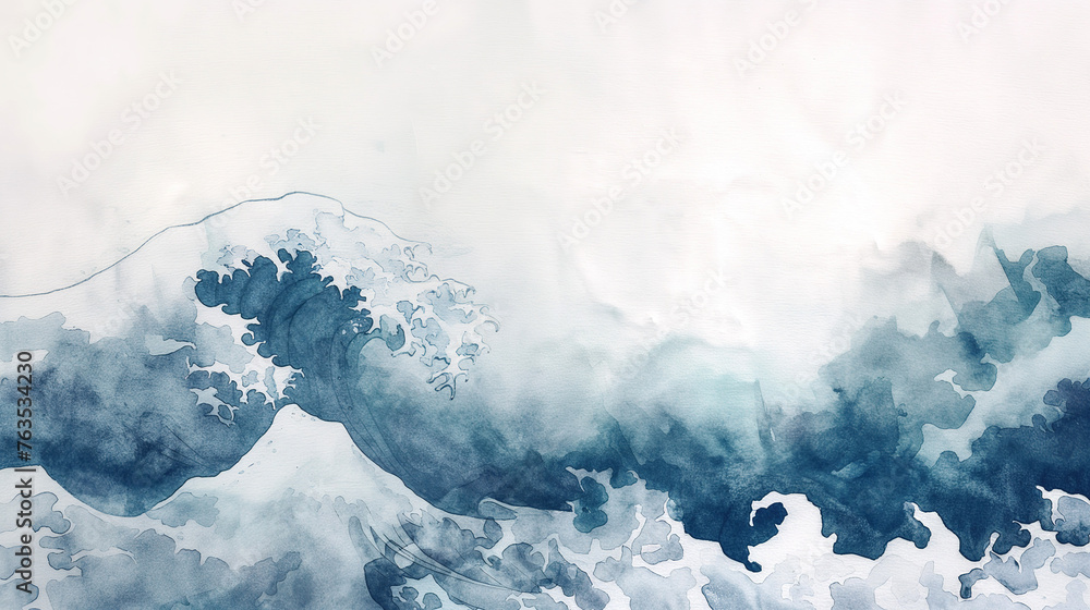 watercolor painting of Japanese great wave sea