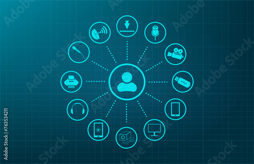 Vector illustration on a blue background.