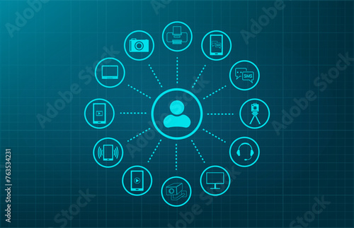 Vector illustration on a blue background.