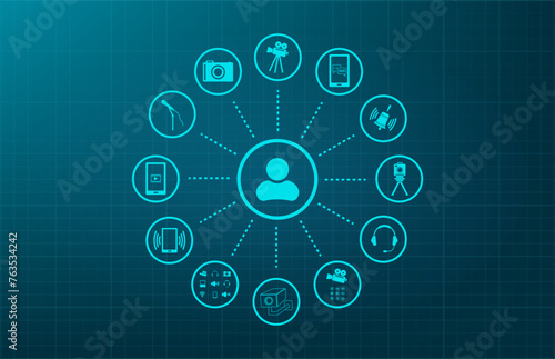 Vector illustration on a blue background.