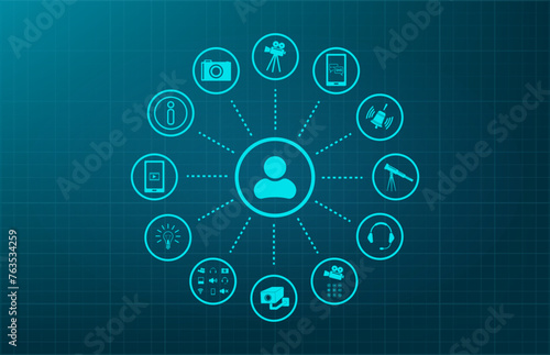 Vector illustration on a blue background.