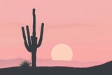 Silhouette of a saguaro cactus at sunset. Summer travel and adventure. Mexican culture concept. Design for banner, card, invitation. Minimalistic illustration with copy space. 