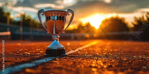 A tennis trophy standing in...