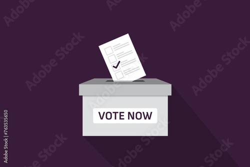 Vvoting slip being inserted in a ballot box flat design. Election vote concept with an envelope bulletin questionnaire.aVoting slip being inserted in a ballot box flat design. Election vote concept wi
