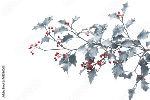 Festive Holly Branches with Red Berries - Isolated on Transparent White Background PNG
