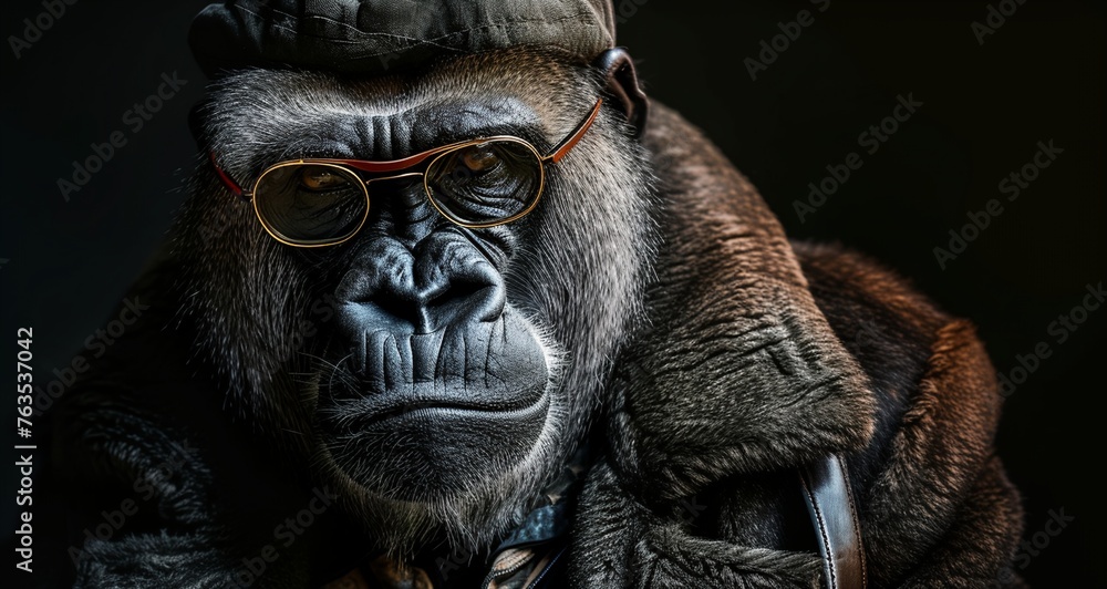 a gorilla wearing a hat and glasses