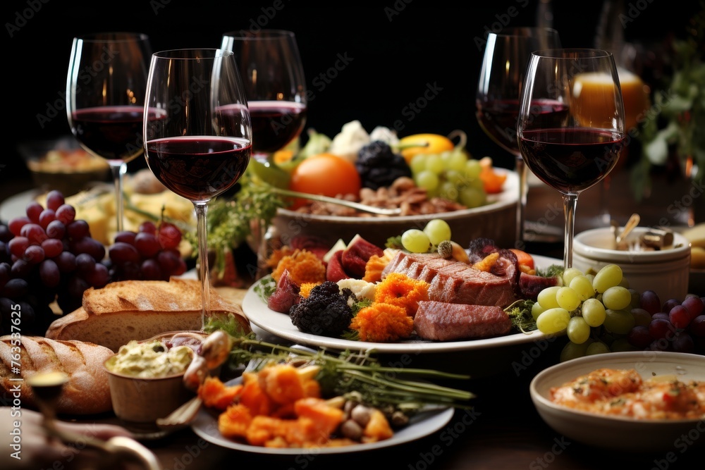 Exquisitely adorned dining table arrangement for a joyous and lavish holiday merriment Exquisitely adorned dining table arrangement for a joyous and lavish holiday merriment