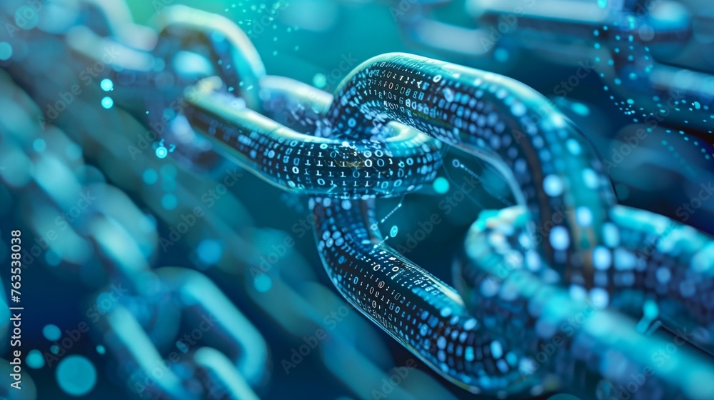 A chain with a blue link A chain with a blue link