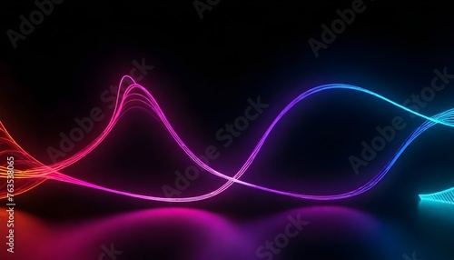 Abstract neon light waves with blue and purple colors on a black background