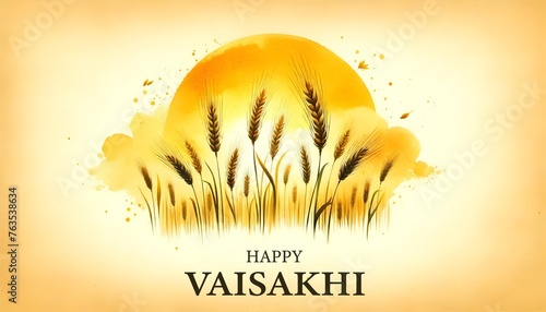 Watercolor illustration for vaisakhi with wheat stalks. photo