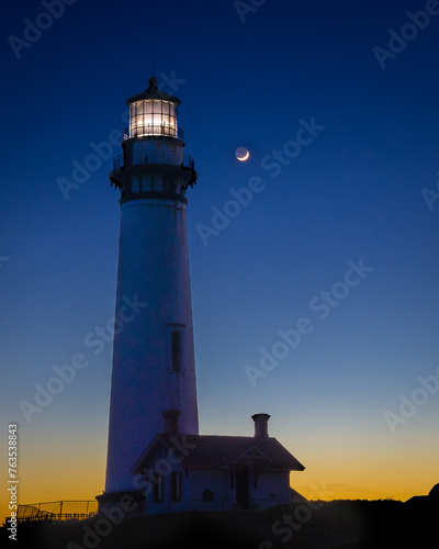 Pigeon Point lighthouse sunset with crescent moon