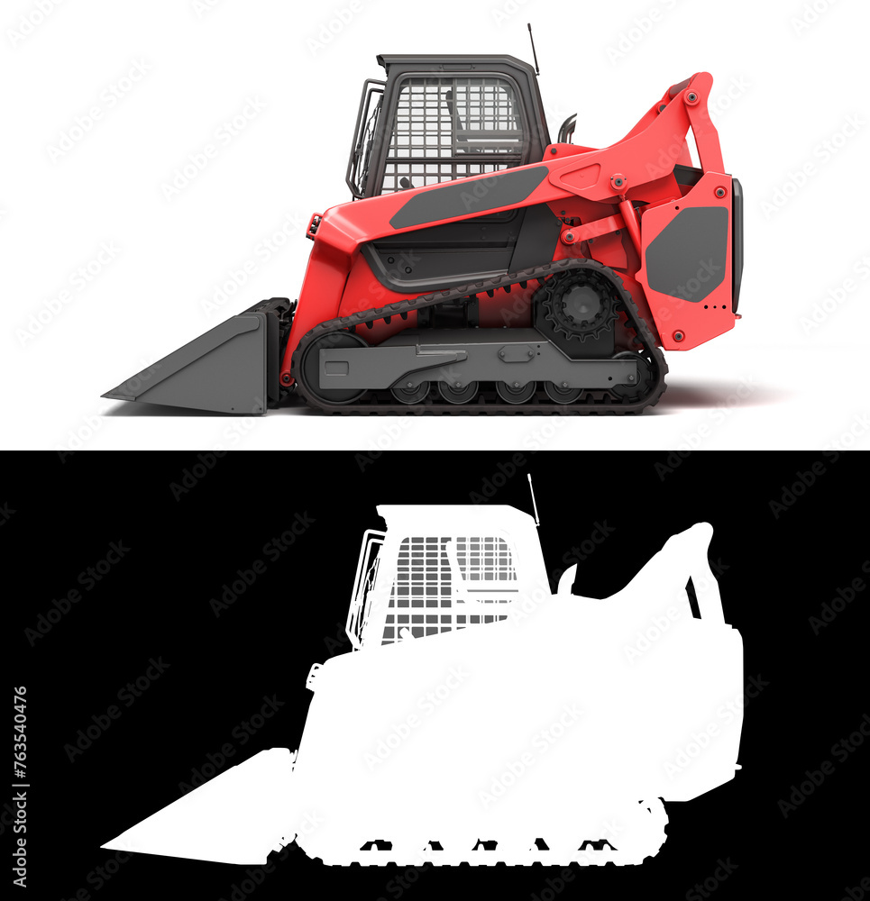 Rent Large Track Skidloader left view 3d rendr on white with alpha