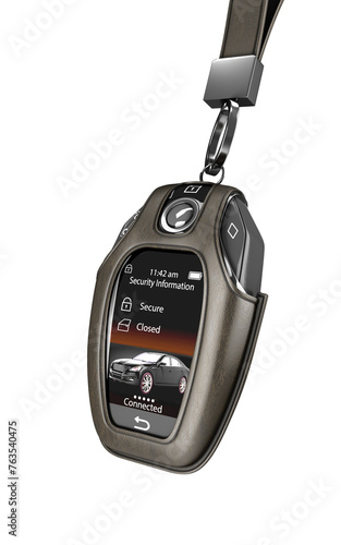 Car remote control key in lather case realistic view 3d render on white
