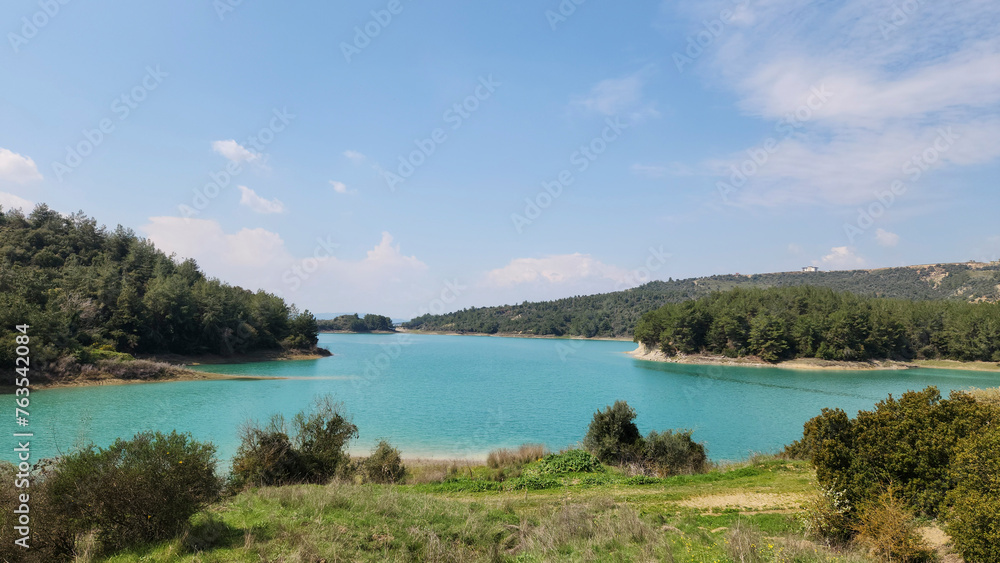 View of a fjord of Seyhan Dam Lake in Suleyman Demirel Arboretum in Adana  