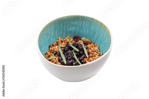 porridge with berries on a plate, transparent background, cut out