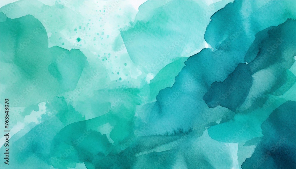 blue green watercolor background abstract painting texture with stained pattern and teal turquoise gradient colors