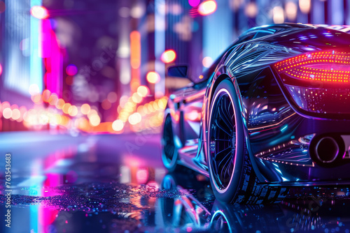 An abstract background featuring a luxury car against a city skyline at night, the city lights creating a vibrant © Formoney