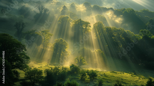 Sun Shining Through Trees in Forest