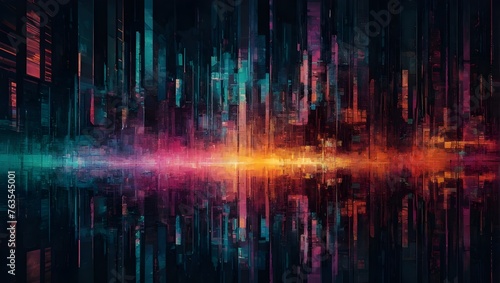 vibrant  abstract background digital art of a futuristic cityscape illuminated by neon lights