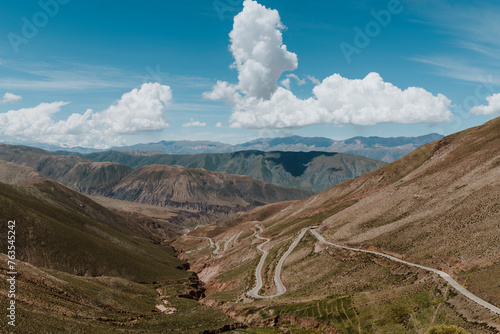 scenic view of the route to the Cuesta del Lipan of the Andes mountain range in the Argentine province of Jujuy