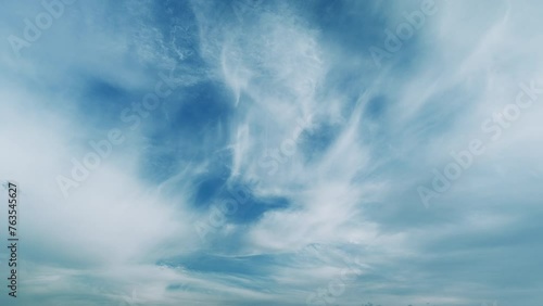 Blue Sky White Clouds. B-Roll Cloudscape Cloudy. Layer Of Clouds Moving In Blue Sky Moving Horizontal In Opposite Direction.