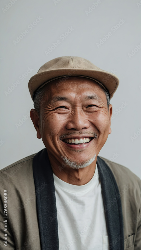 Happy old Asian man laughs. Happy old Asian man laughs.