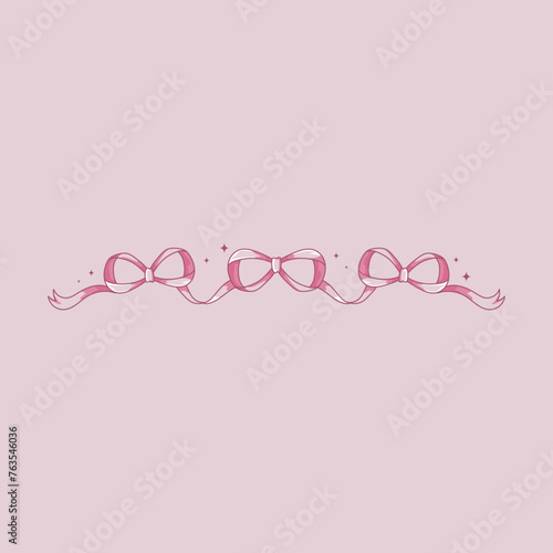 cute coquette style pink ribbon illustration with pearls and bow