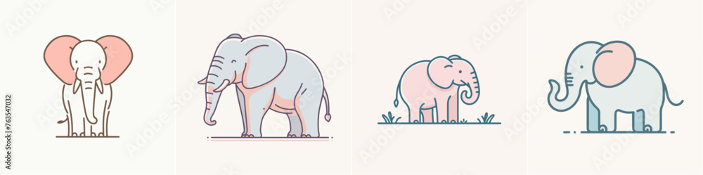 Vector elephant with a simple abstract flat line art style