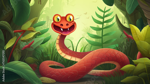 Cobra vermelha na floresta - Ilustração Infantil photo