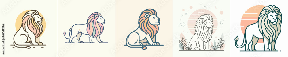 Vector lion with simple abstract flat line art style