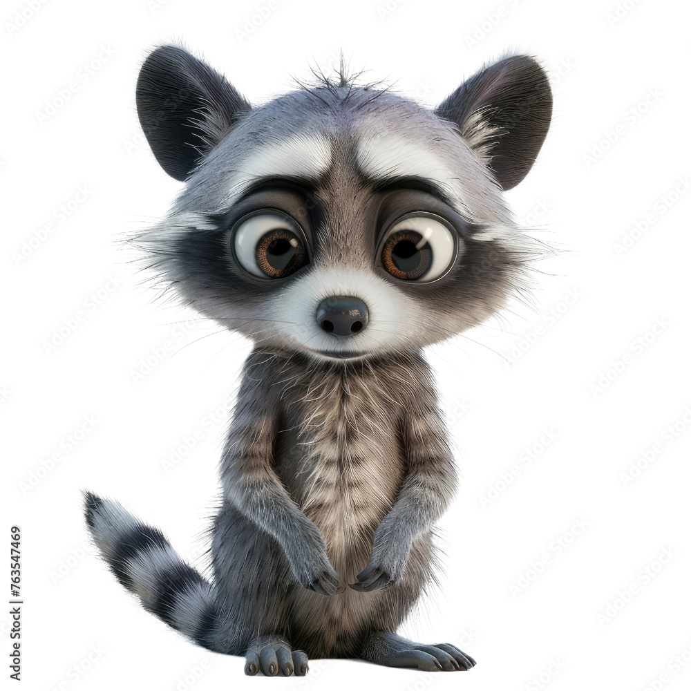 A cute raccoon with big eyes and a cute smile