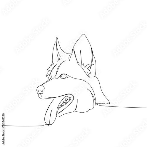 White Swiss Shepherd Dog, shepherd dog one line art. Continuous line drawing of friend, dog, doggy, friendship, care, pet, animal, family, canine.