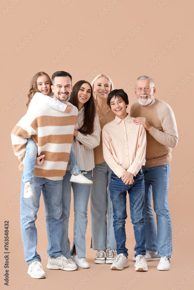Fototapeta premium Big family on beige background
