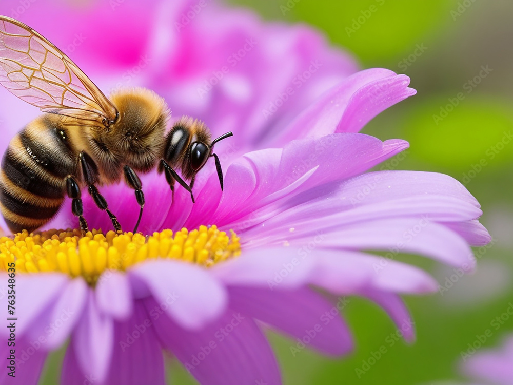 The bee is sitting on the flower garden The bee is sitting on the flower garden