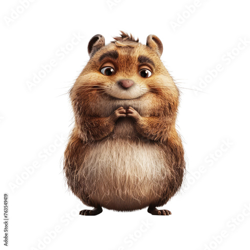 A cartoon hamster is smiling and holding its paws up in the air © DX