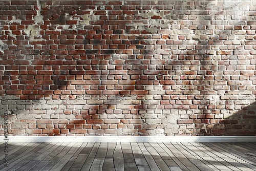 Floor with brick wall in room with sunlights
