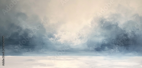 A subtle blend of icy blue and soft gray smoke over a white canvas, capturing the essence of a winter morning