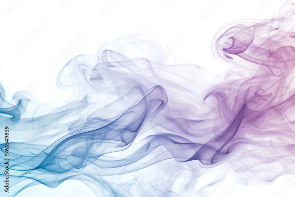 A tranquil and dreamy combination of soft blue and gentle mauve smoke, creating a peaceful and serene scene over white