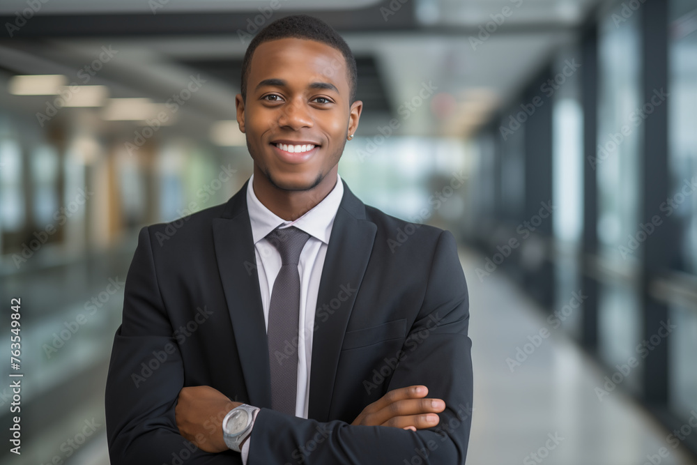 Smiling black businessman in suit. Man in work clothes. Rich man. Business boss. Boss of a start-up. Black man. Africa man. African country.AI. Smiling black businessman in suit. Man in work clothes. Rich man. Business boss. Boss of a start-up. Black man. Africa man. African country.AI.