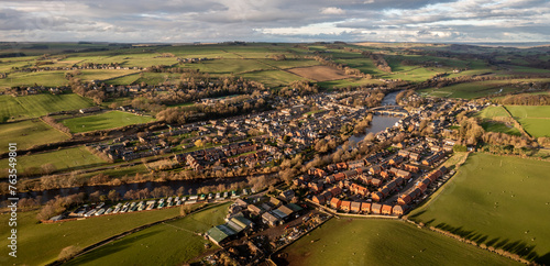 Aerial landscape view of the Northumberland village of Haydon Bridge photo