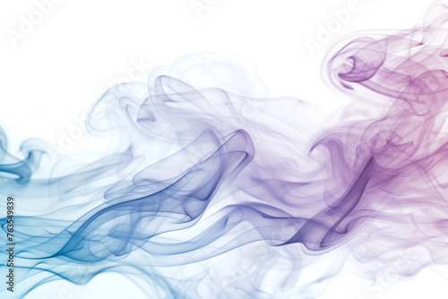 A tranquil and dreamy combination of soft blue and gentle mauve smoke  creating a peaceful and serene scene over white