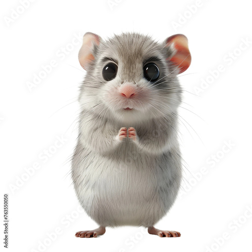 A cute little white mouse with a black nose and black eyes
