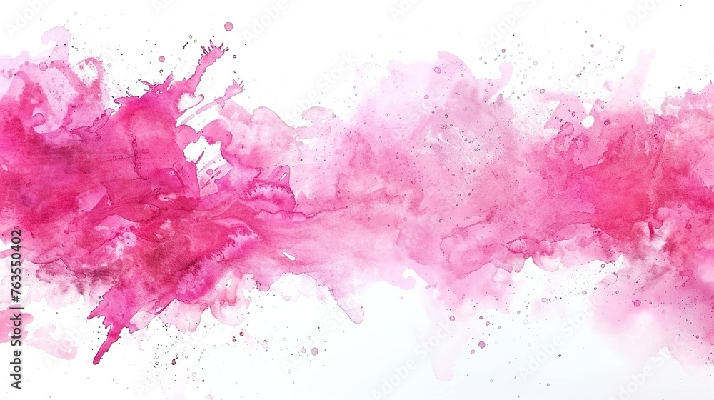 Pink Watercolor Stain on White Background. Texture, Splash, Watercolor, Water, Liquid, Paper, Artistic, Banner, Art, Abstract, Bright, Colour, Drawing, Graphic, Grunge
