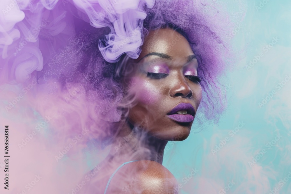 beautiful african woman with purple smoke hair