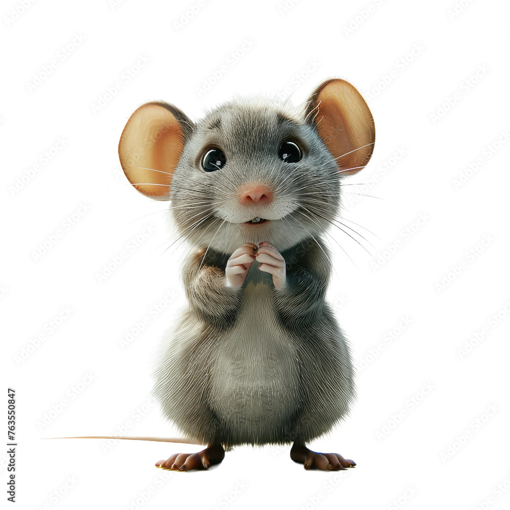 A cartoon mouse is standing on its hind legs and looking at the camera