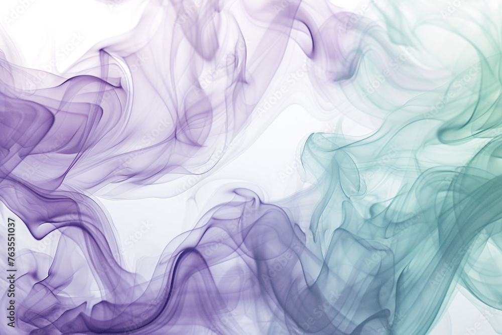An artistic display of periwinkle and sage green smoke, intertwining gracefully to form a soothing visual over white An artistic display of periwinkle and sage green smoke, intertwining gracefully to form a soothing visual over white